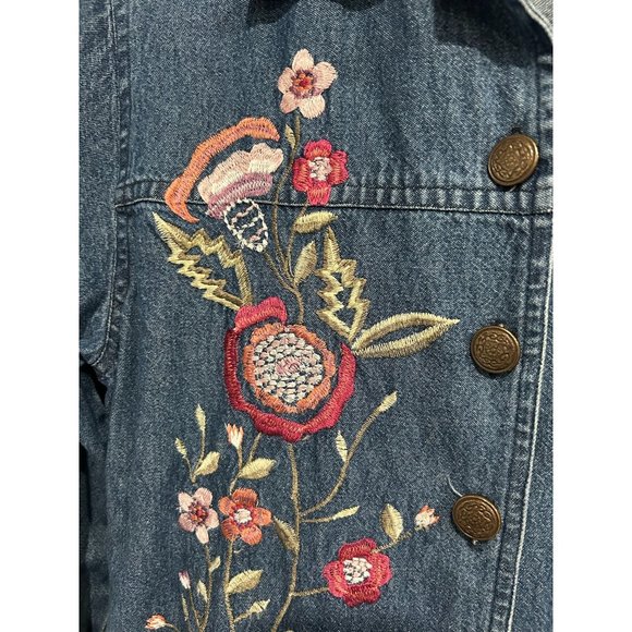 Vintage National Womens Embroidered Denim Button Up Jacket Floral Design Sz 8 - Picture 4 of 8